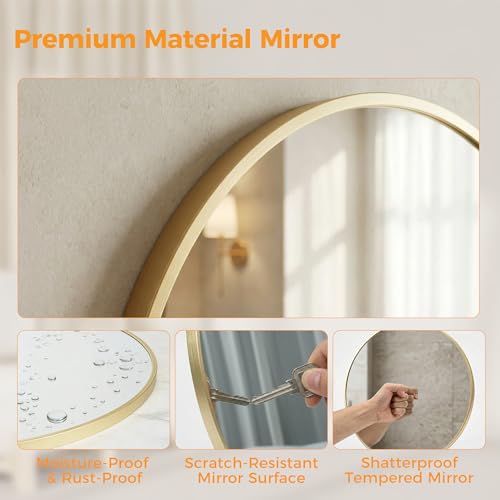 20 Inch Gold Round Wall Mirror - Shatterproof Circle Mirror for Bathroom
