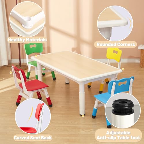 Height Adjustable Kids Table and 4 Chairs Set for Arts, Crafts, and Play