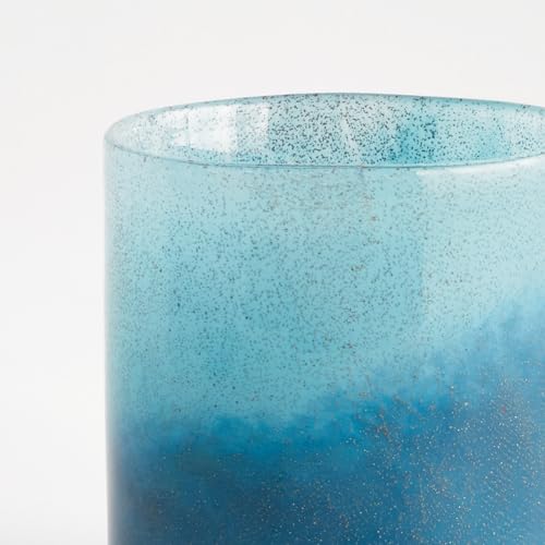 Blue Glass Hurricane Candle Holder - Coastal Style, Handcrafted, 8-Inch