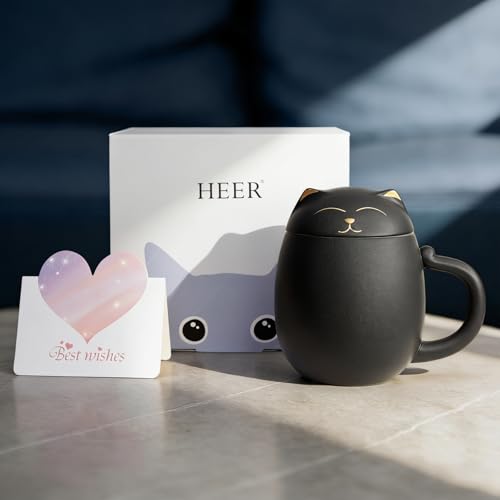 Black Cat Ceramic Tea Mug 13.5oz with Infuser & Lid - HEER