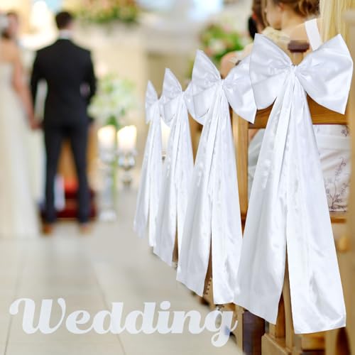 Large Satin Wedding Pew Bows for Ceremony Aisle Decoration, 12 Pack