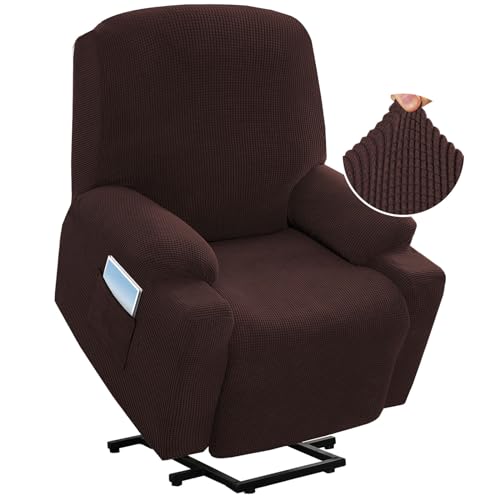 Stretch Recliner Chair Cover - Fitted Slipcover with Side Pocket, Chocolate