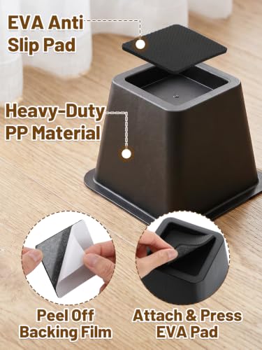 Heavy Duty 4-Inch Bed & Furniture Risers (4 Pack, 3000 lbs Capacity)