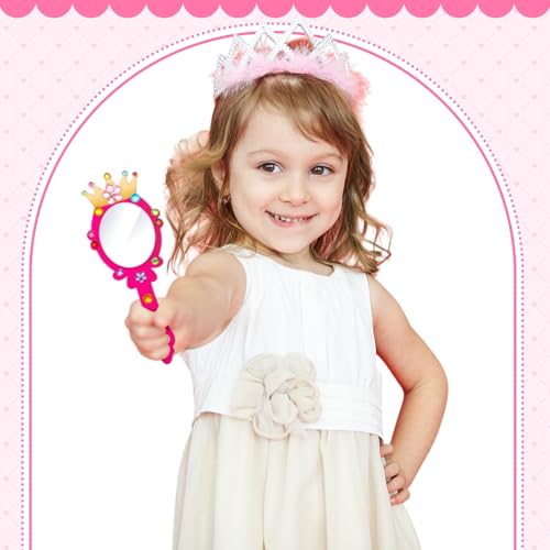 48-Pack DIY Wooden Hand Mirror Craft Kit for Kids Princess Party Favors