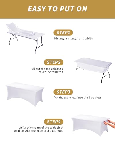 6ft White Fitted Spandex Table Cover - 2 Pack Stretch Tablecloths