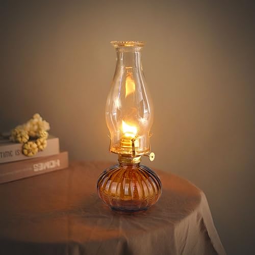 Large Glass Oil Lamp - 13-Inch Rustic Kerosene Hurricane Lantern