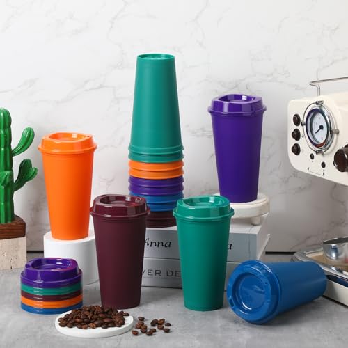 Domensi Colorful 30 Pack 16 oz Reusable Coffee Cups with Lids (Variation: Colorful)