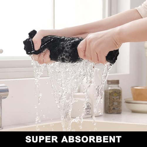 8-Piece Cotton Kitchen Towel and Dishcloth Set, Absorbent Checkered Black