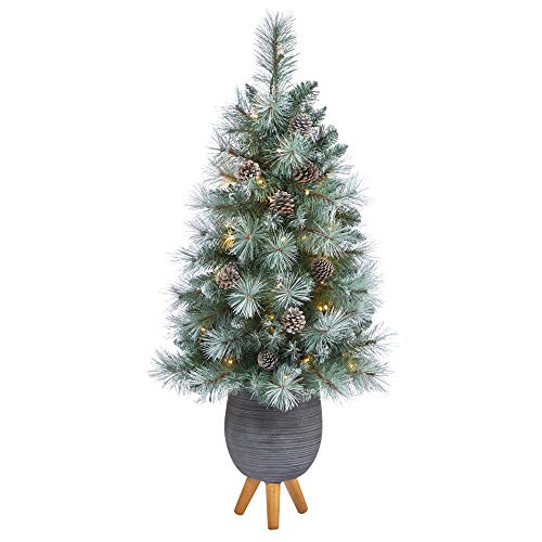 Frosted Tip Artificial Christmas Tree 3.5ft with Lights, Pine Cones & Bendable Branches