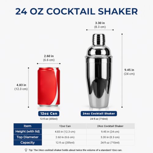 24oz Silver Cocktail Shaker with Built-In Strainer - Mawisek Barware