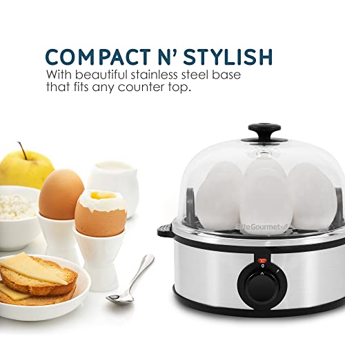 Elite Gourmet EGC648 Easy Electric Poacher, Omelet Eggs & Soft, Medium, Hard-Boiled Egg Boiler Cooker with Auto Shut-Off and Buzzer, Measuring Cup Included, BPA Free, Stainless Steel 7 Egg