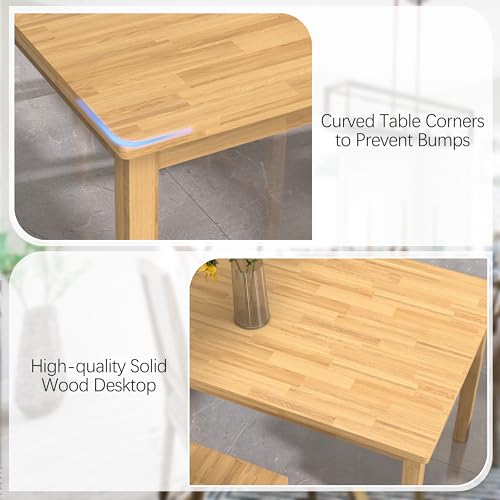 43-Inch Modern Solid Wood Dining Table Set for 4, Rectangular Natural Finish