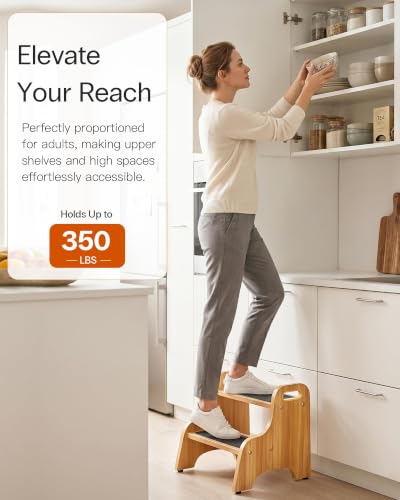 Wooden 2-Step Stool for Toddlers, Non-Slip Kitchen and Bathroom Stool