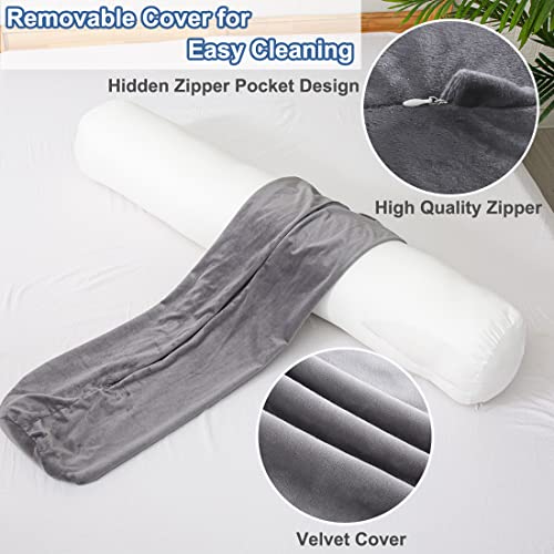 Long Bolster Body Pillow for Adults with Removable Velvet Cover - 47x7.87 Inches, Grey