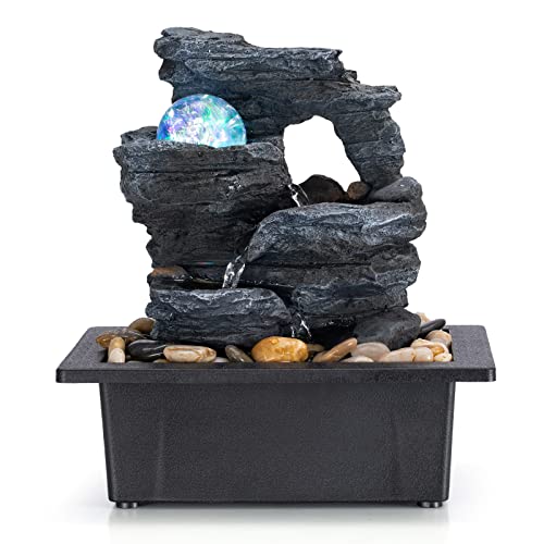 Indoor Tabletop Waterfall Fountain with LED Lights & Rolling Ball Decor