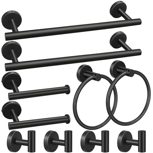 10-Piece Matte Black Bathroom Hardware Set, Stainless Steel Accessory Kit