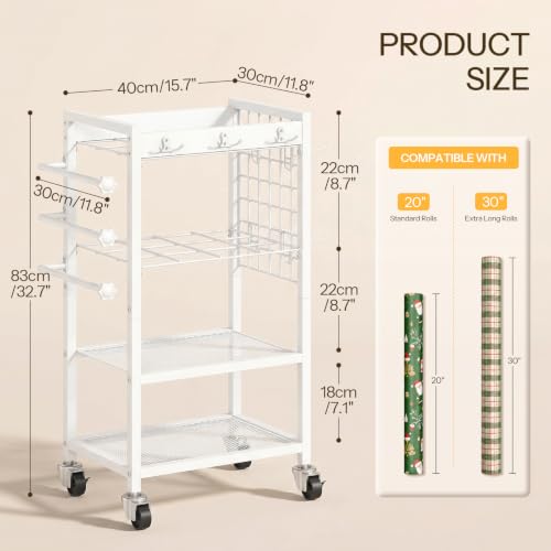 Rolling Wrapping Paper Storage Cart with Wheels and Ribbon Holder