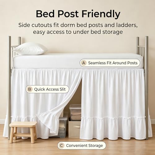 Twin XL Dorm Bed Skirt - 36 Inch Extra Long Drop White Ruffled Dust Ruffle