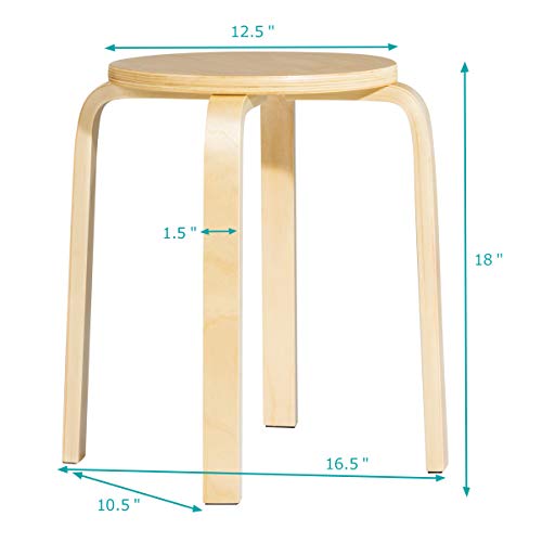 Set of 4 Stackable 18-inch Bentwood Stools, Round Backless Wood Chairs