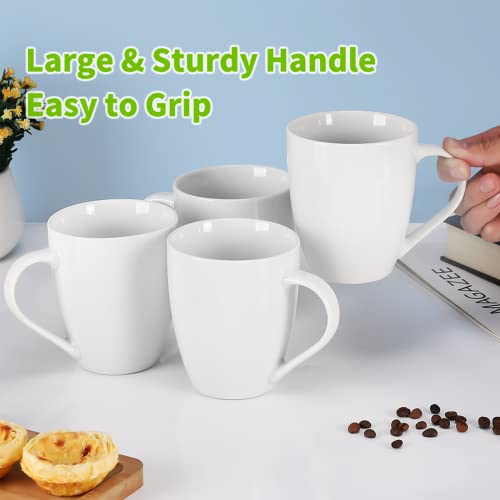 Mfacoy 16oz White Coffee Mug Set of 4 with 4 x 4.25 Inch Handles - Ceramic Drinkware