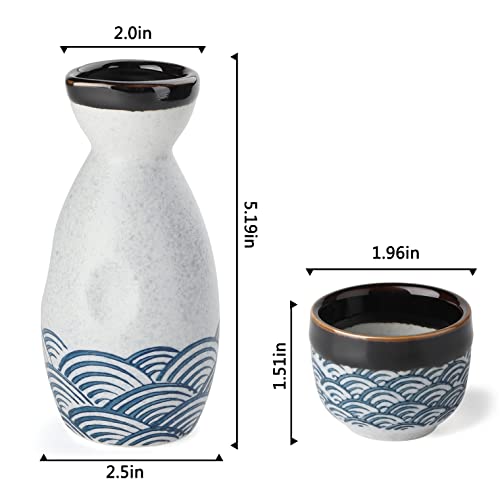 Gray Ceramic Sake Set of 7 with 1 Bottle & 6 Cups - Japanese Culture Gift