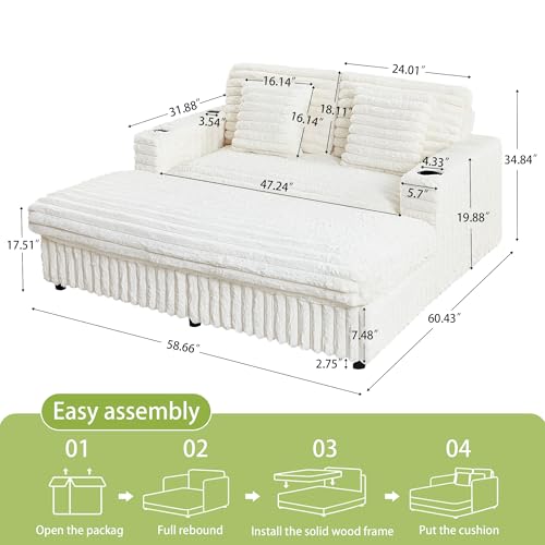 Oversized Faux Fur Chaise Lounge with Charging Station and Cup Holders