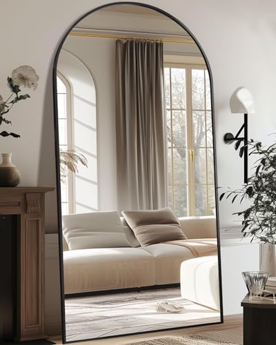 81" x 41" Arched Full Length Floor Mirror with Stand, Shatter-Proof Black