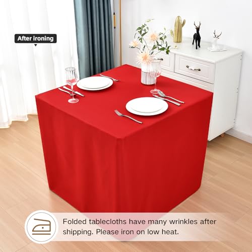 Red Square Fitted Tablecloth 34x34 Inches Open Back for Standard Tables - Nacuci