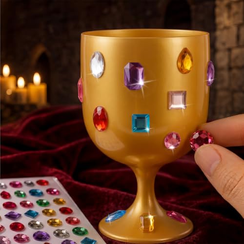 15 Pcs Medieval Gold Goblets with Gem Stickers - DIY Plastic Chalice Set