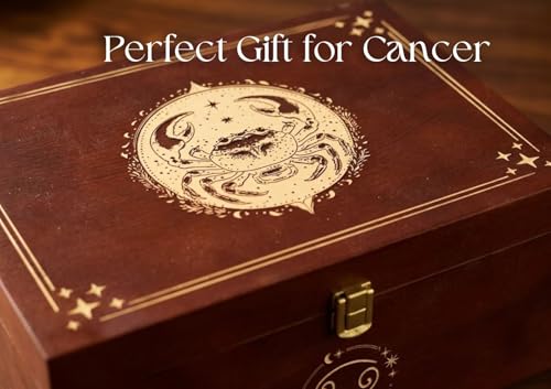 InnoBeta Cancer Zodiac Keepsake Box with Lid – Large Wooden Memory Organizer