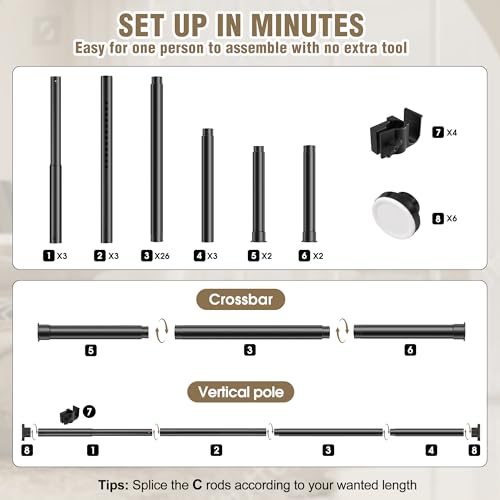 Adjustable Room Divider Curtain Rod, No-Drill Floor-to-Ceiling Tension Rod
