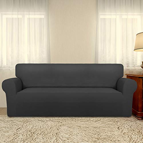 Stretch Sofa Slipcover - 1-Piece Non-Slip Spandex Couch Cover, Dark Gray