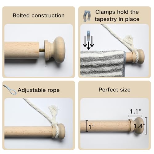 Adjustable Solid Wood Tapestry Hanging Rod - 16-28 Inch Telescopic Wall Hanger