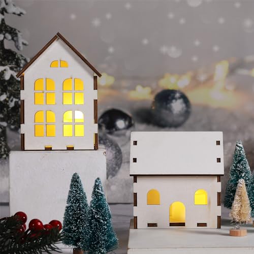 Hiboom 24 Pcs DIY Wooden Christmas Village House Set - Village House (6 Styles x 4 Each)