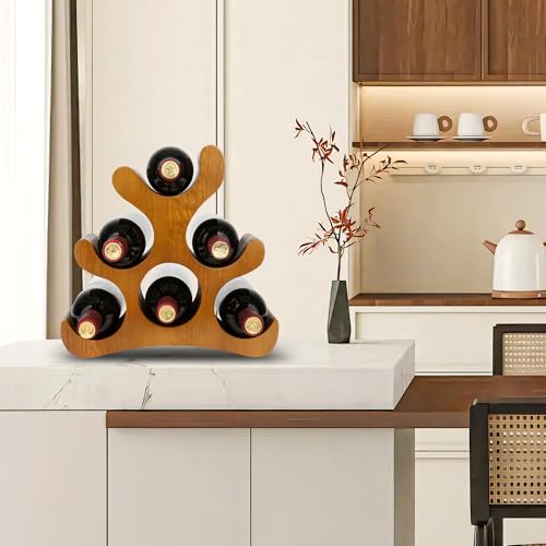 6-Bottle Wooden Countertop Wine Rack - Freestanding Wine Storage Stand
