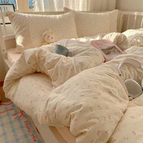 Floral Lace Comforter Set Twin XL, Shabby Chic Reversible Pink Bedding