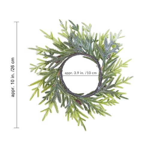 4 Pcs Artificial Frosted Cypress Candle Rings with Pinecones 10-Inch