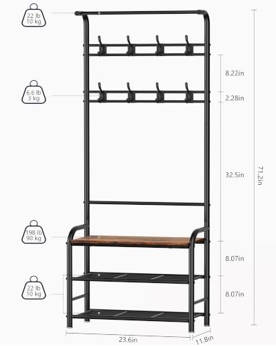 4-in-1 Hall Tree with Shoe Bench and Coat Rack - 71-Inch Mudroom Organizer