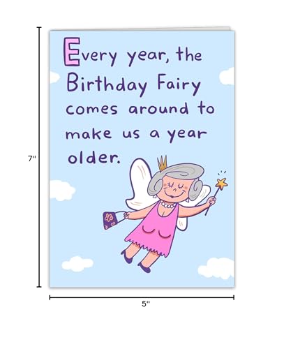Funny Birthday Fairy Greeting Card, 5x7 Premium Cardstock with Bonus Postcard