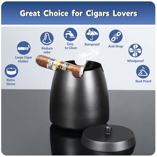 Large Windproof Cigar Ashtray with Lid for Indoor and Outdoor Use