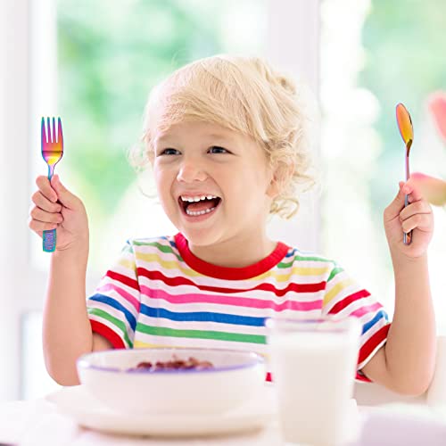 10-Piece Stainless Steel Rainbow Toddler Utensils Set with Forks and Spoons