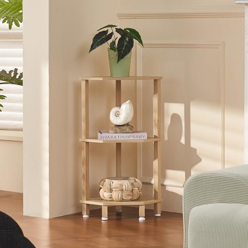 3-Tier Wooden Corner Shelf, Small Freestanding Storage Organizer for Home