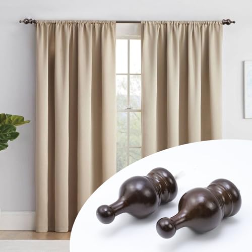 1.38-Inch Wooden Curtain Rod Finials, Decorative Pole End Caps - 2 Pack