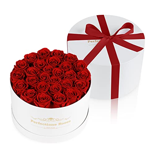 27 Preserved Red Roses in Round Gift Box - Real Eternal Flower Arrangement
