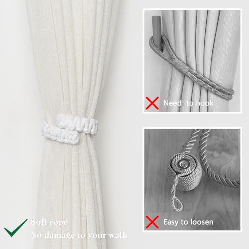2 Pack Natural Cotton Rope Curtain Tiebacks, Rustic Bohemian Drape Holdbacks