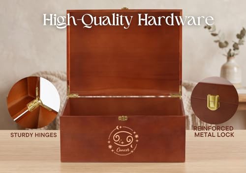 InnoBeta Cancer Zodiac Keepsake Box with Lid – Large Wooden Memory Organizer