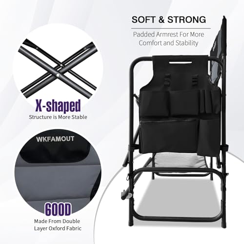 Tall Folding Director Chair with Side Table and Footrest, 30.7-Inch Seat