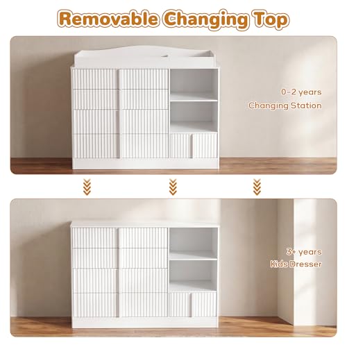 4-Drawer Baby Changing Table Dresser with Removable Topper, White
