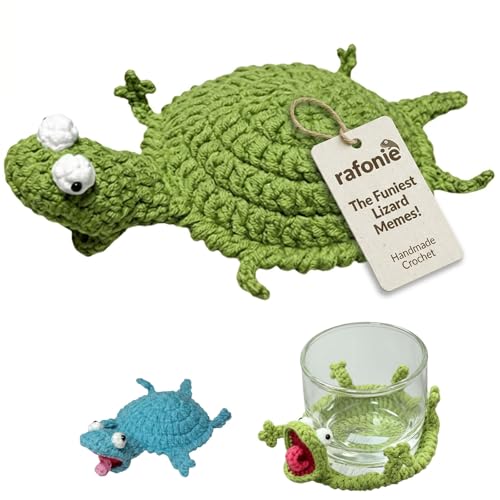 Green Crochet Lizard Coaster - Handmade 3D Amigurumi Mug Rug, Fun Decorative Drink Mat