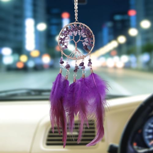 Tree of Life Crystal Dream Catcher for Car Rear View Mirror Hanging Decor